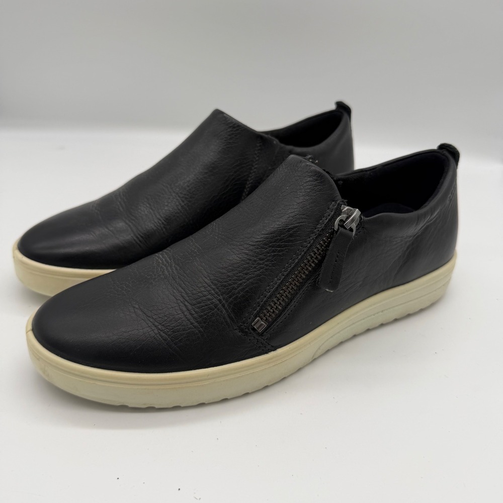 ECCO Soft 7 Zip Black Leather Slip On Sneakers Womens 39 Low Top Shoes